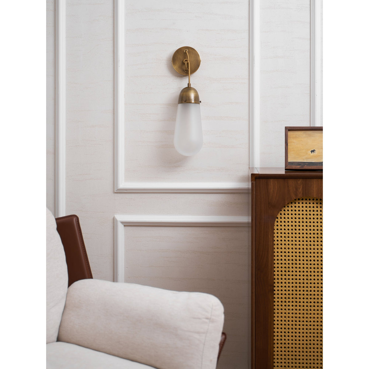 Lariat Wall Lamp - Refined Architectural Brass & Glass Shade Sconce