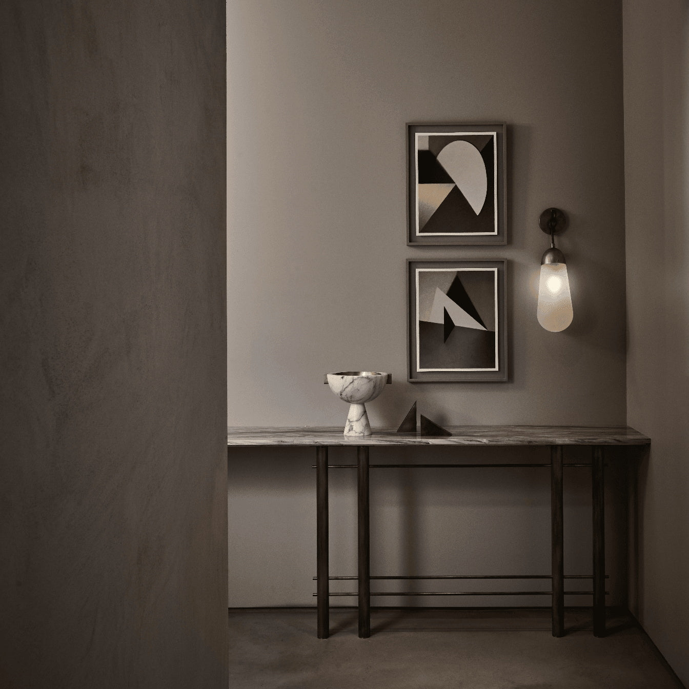 Lariat Wall Lamp - Refined Architectural Brass & Glass Shade Sconce