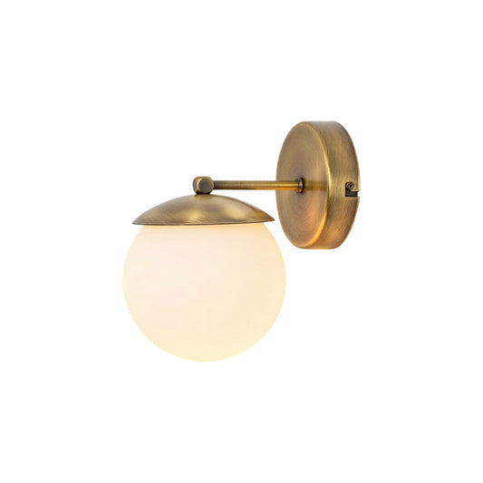 Lark Julep Wall Lamp - Architectural Brass & Opal Glass Sphere Wall Sconce