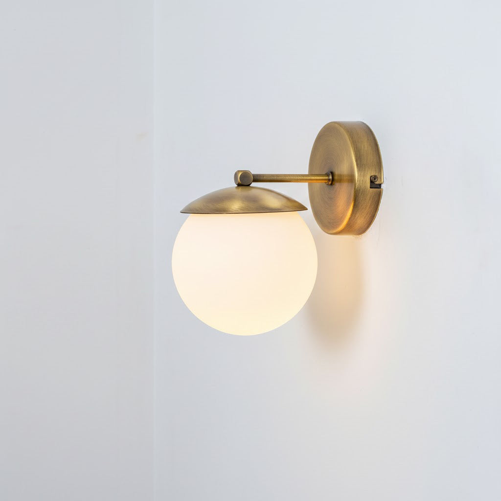 Lark Julep Wall Lamp - Architectural Brass & Opal Glass Sphere Wall Sconce