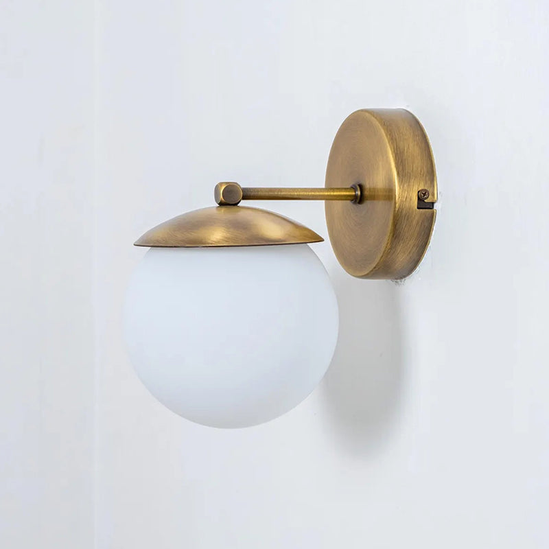 Lark Julep Wall Lamp - Architectural Brass & Opal Glass Sphere Wall Sconce