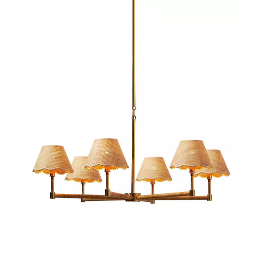 Larkspur Chandelier - Hand-Wrapped Rattan & Warm Architectural Brass Chandelier