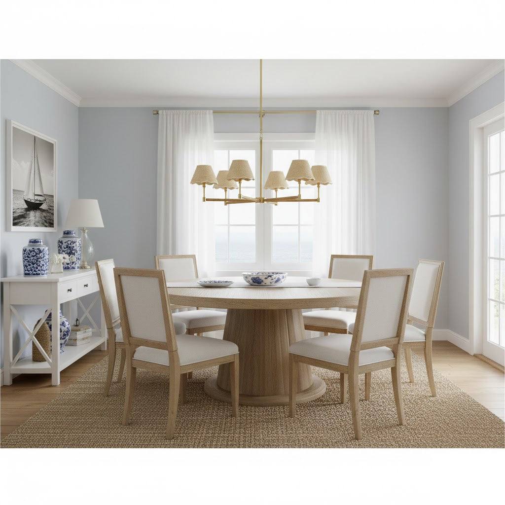 Larkspur Chandelier - Hand-Wrapped Rattan & Warm Architectural Brass Chandelier