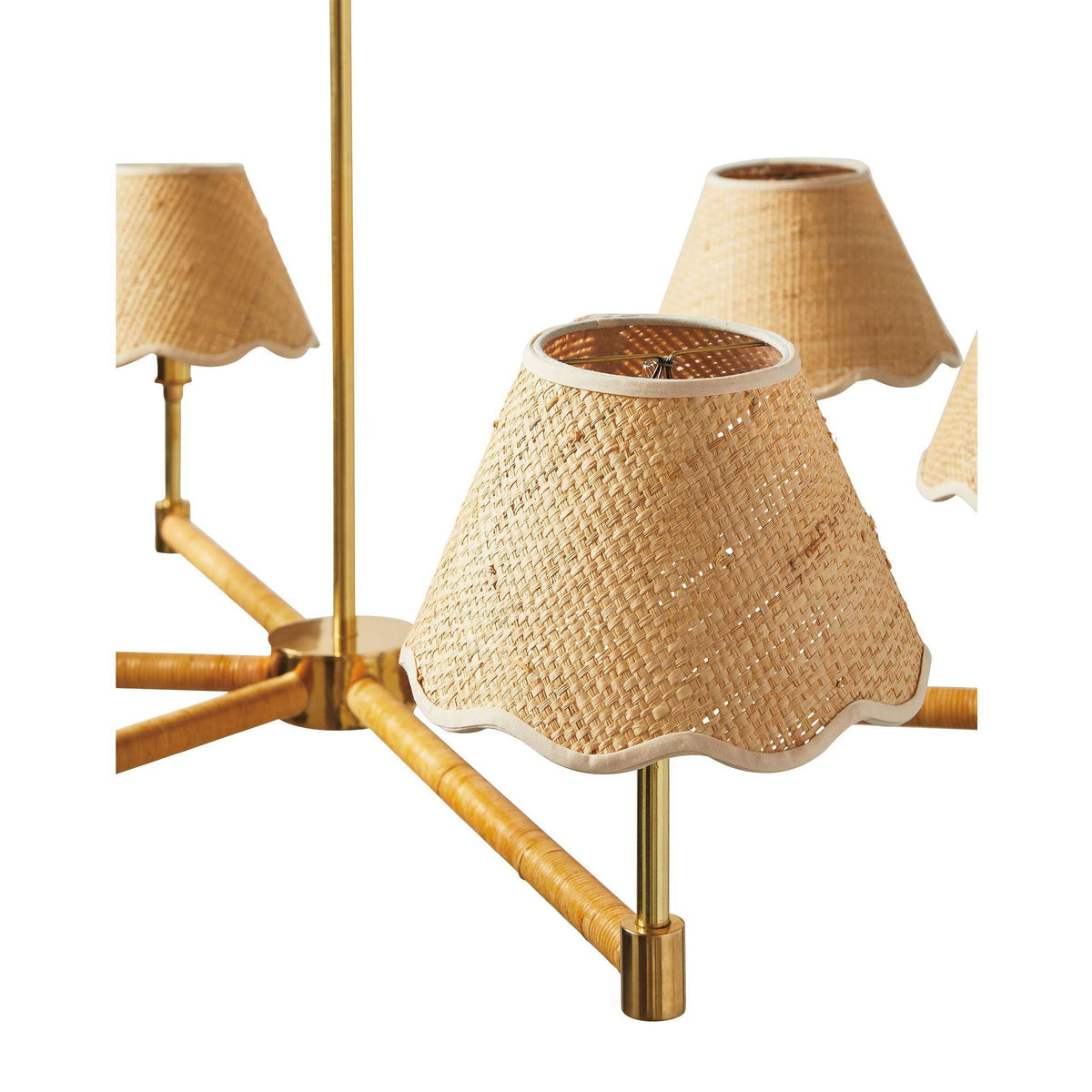 Larkspur Chandelier - Hand-Wrapped Rattan & Warm Architectural Brass Chandelier