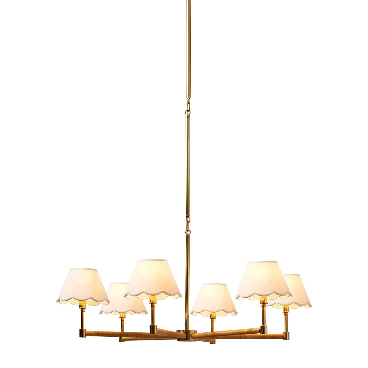 Larkspur Chandelier - Hand-Wrapped Rattan & Warm Architectural Brass Chandelier