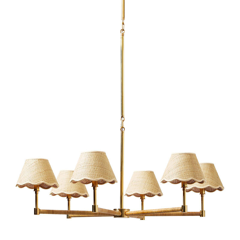 Larkspur Chandelier - Hand-Wrapped Rattan & Warm Architectural Brass Chandelier