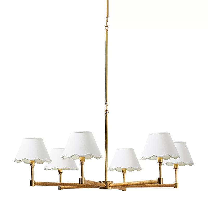 Larkspur Chandelier - Hand-Wrapped Rattan & Warm Architectural Brass Chandelier