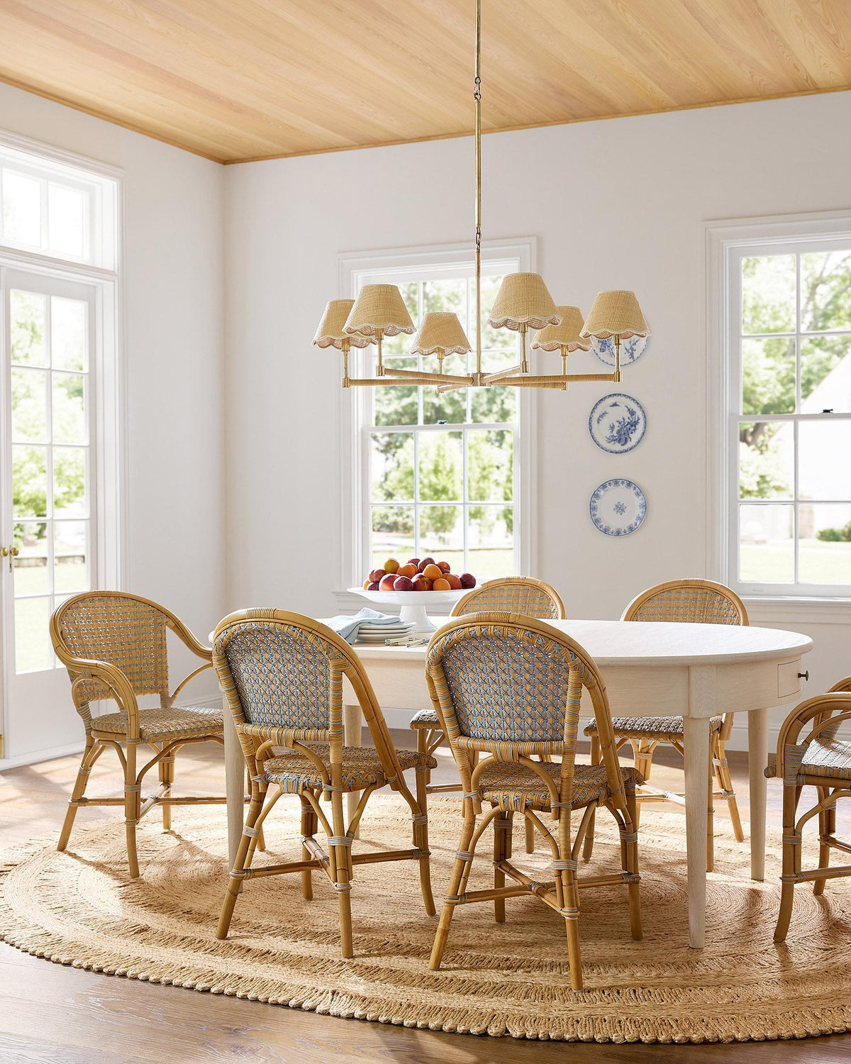 Larkspur Chandelier - Hand-Wrapped Rattan & Warm Architectural Brass Chandelier