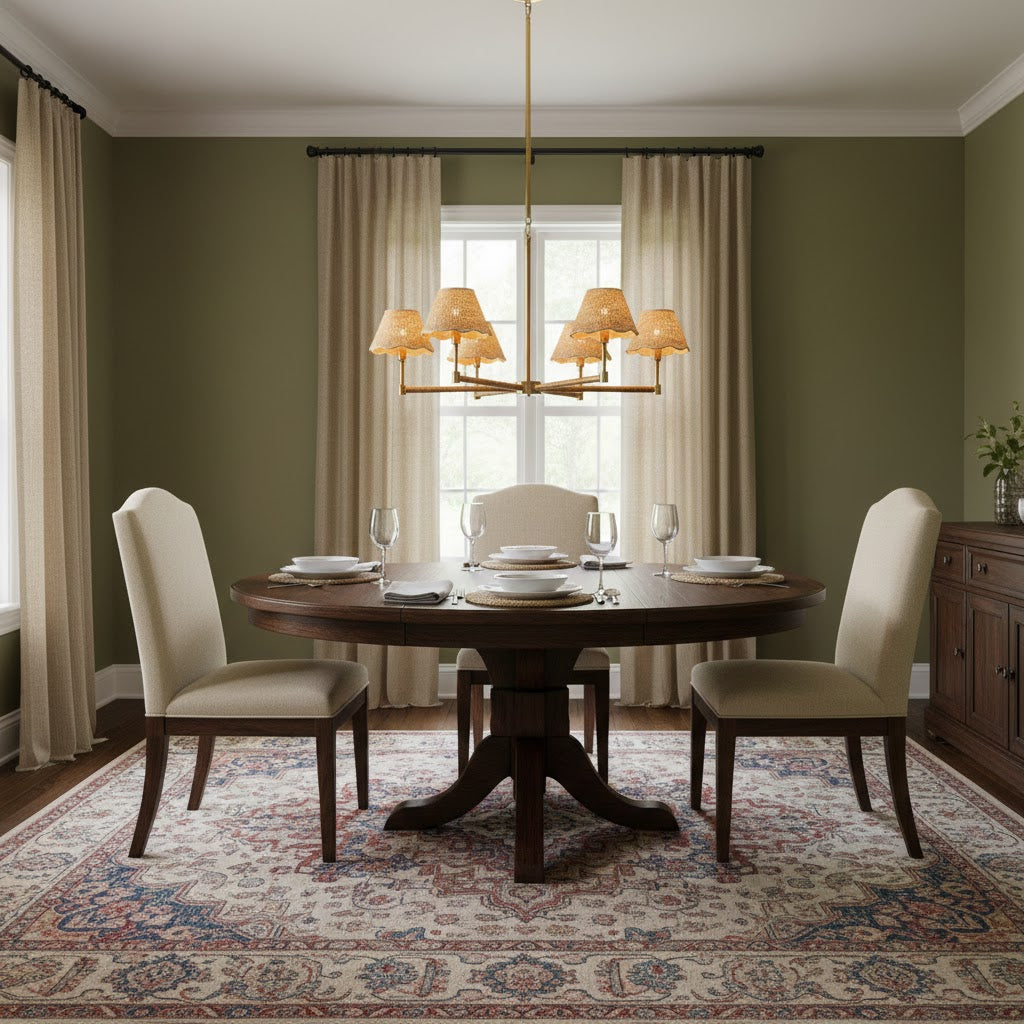 Larkspur Chandelier - Hand-Wrapped Rattan & Warm Architectural Brass Chandelier
