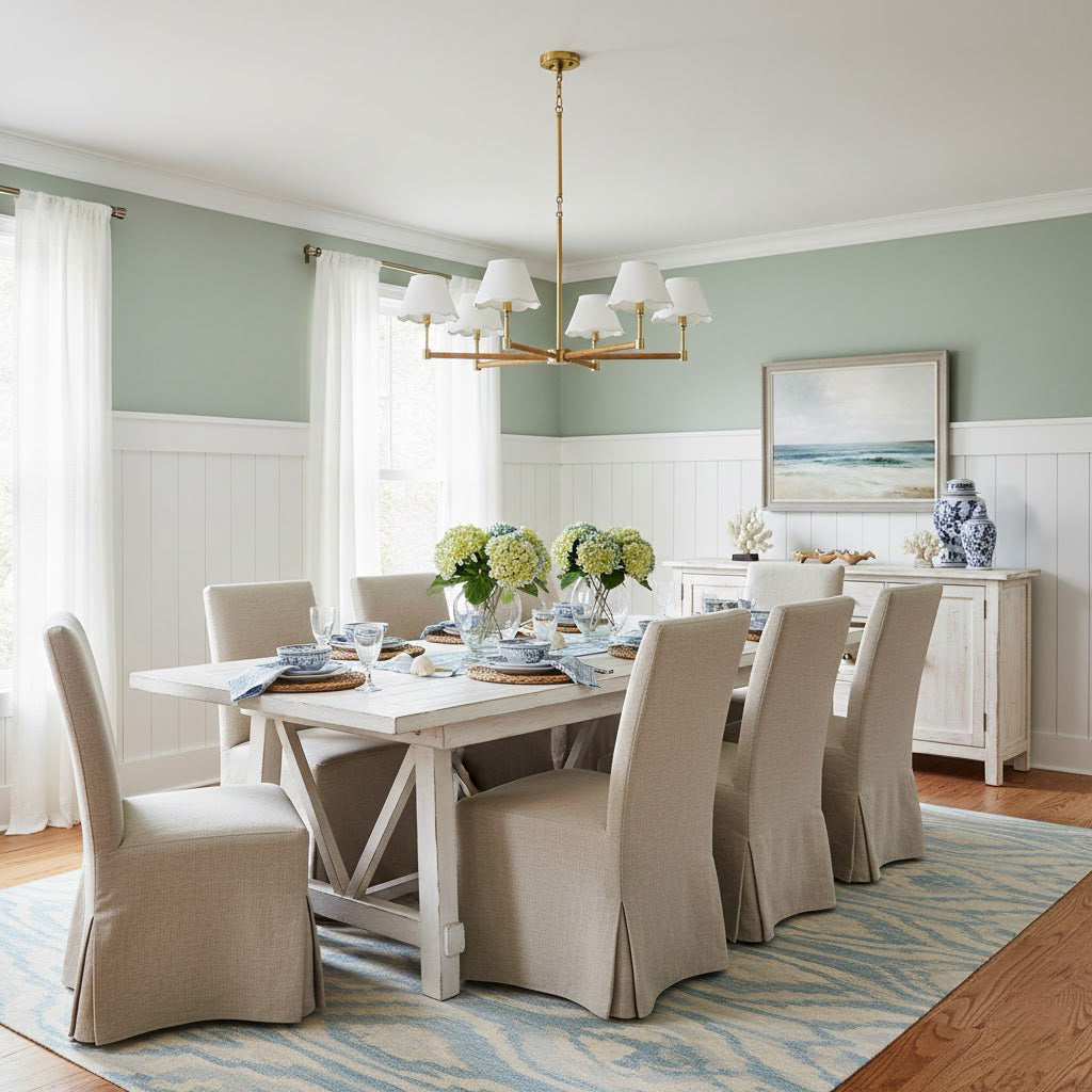 Larkspur Chandelier - Hand-Wrapped Rattan & Warm Architectural Brass Chandelier