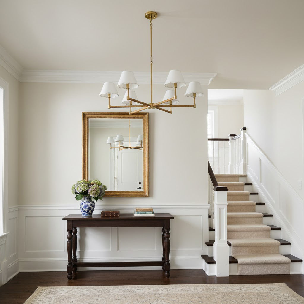 Larkspur Chandelier - Hand-Wrapped Rattan & Warm Architectural Brass Chandelier