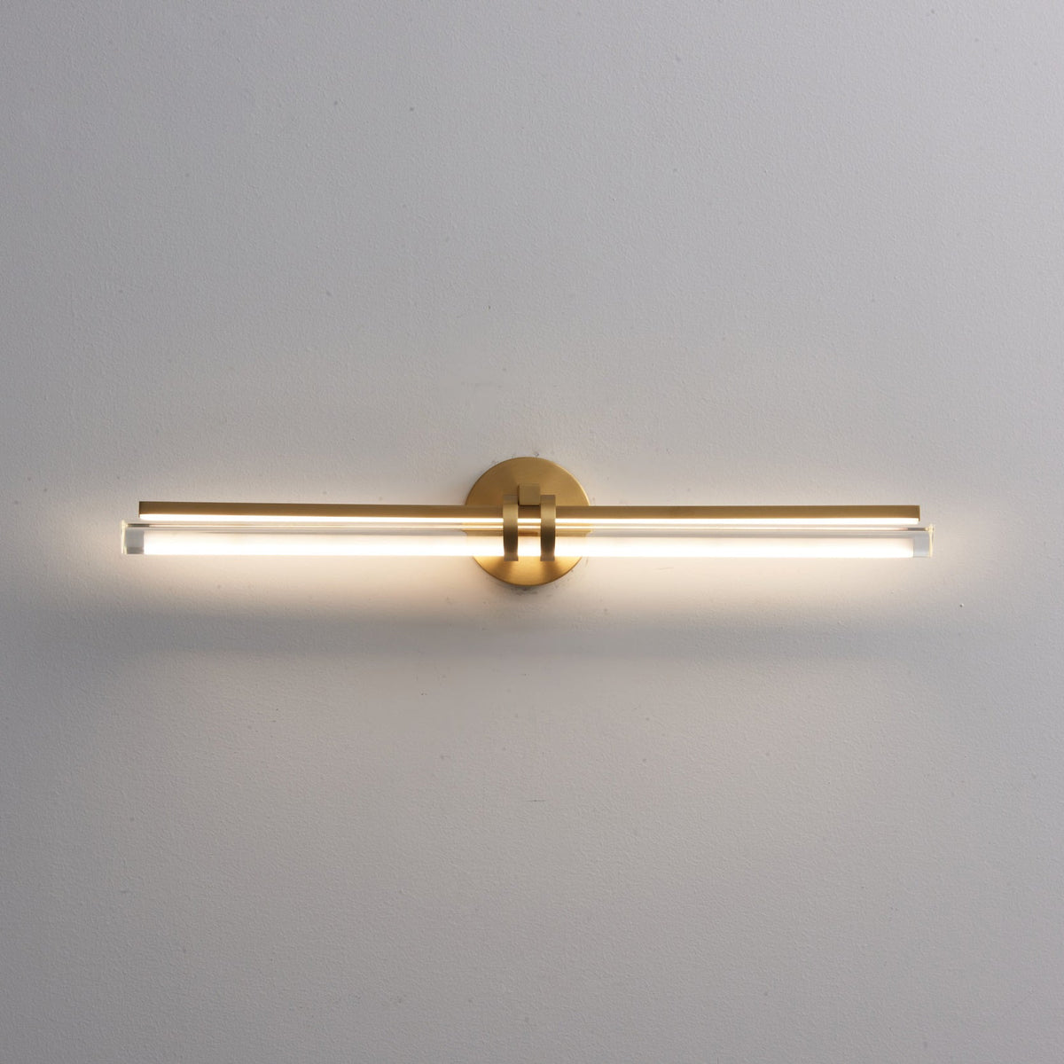 Leigh Mirror Vanity Wall Lamp - Linear Architectural Brass & Glass LED Sconce