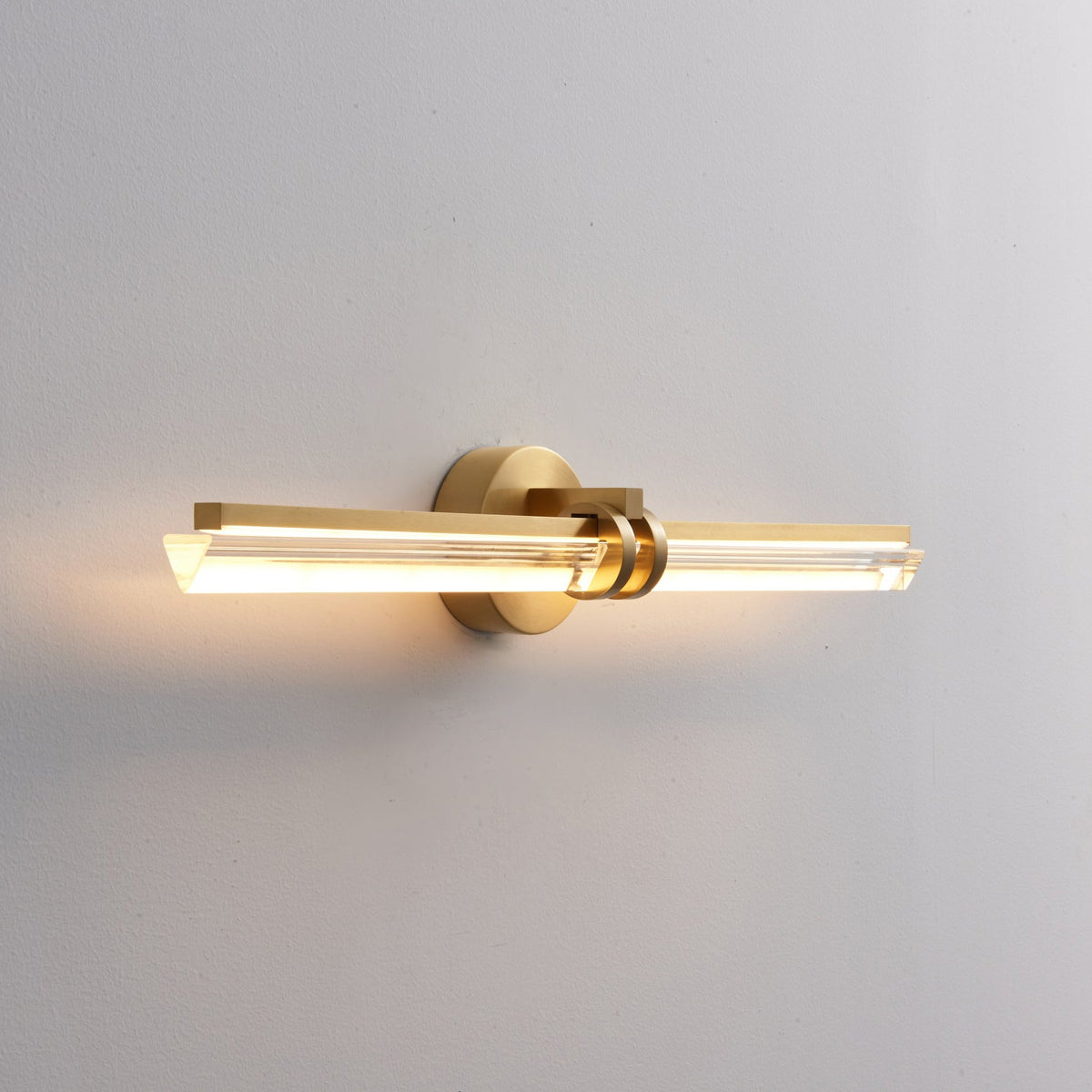 Leigh Mirror Vanity Wall Lamp - Linear Architectural Brass & Glass LED Sconce