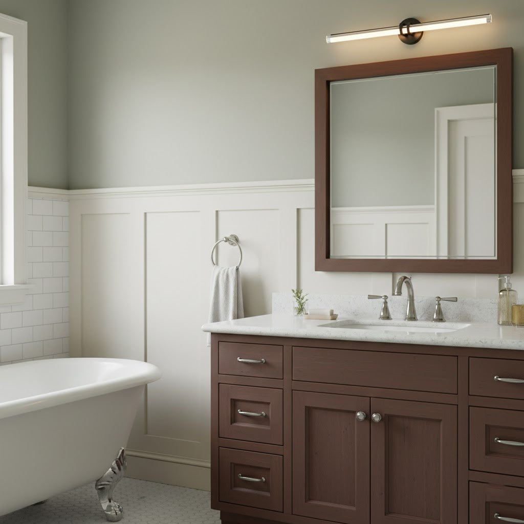 Leigh Mirror Vanity Wall Lamp - Linear Architectural Brass & Glass LED Sconce