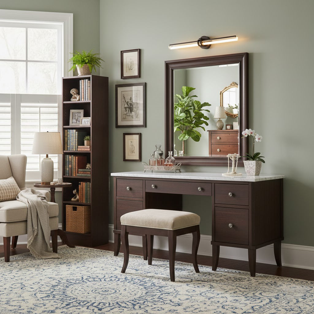 Leigh Mirror Vanity Wall Lamp - Linear Architectural Brass & Glass LED Sconce