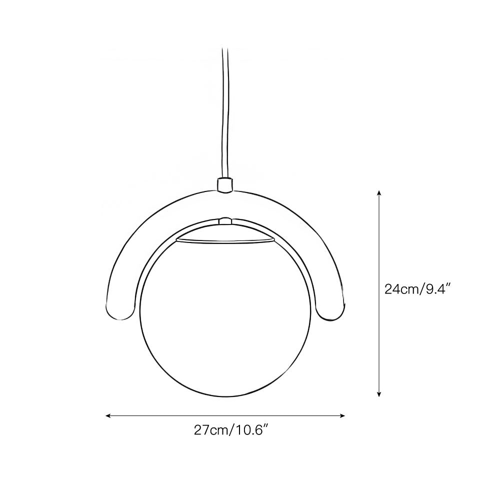 Lenox Linear Ball Pendant Lamp - Curved Brass Tube & Glass Globe Linear Pendant