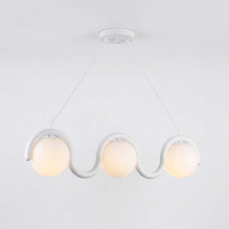 Lenox Linear Ball Pendant Lamp - Curved Brass Tube & Glass Globe Linear Pendant
