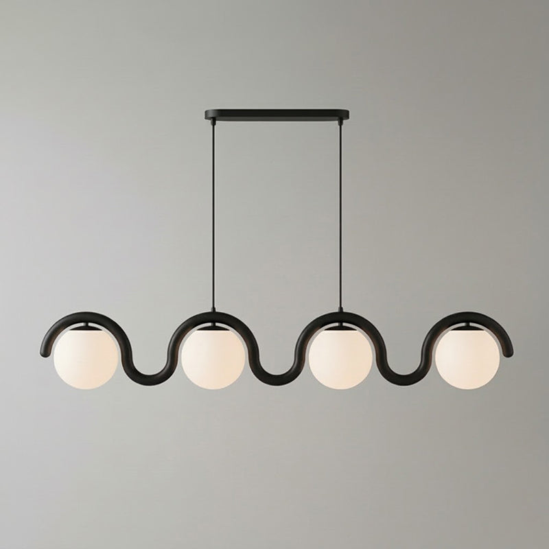 Lenox Linear Ball Pendant Lamp - Curved Brass Tube & Glass Globe Linear Pendant