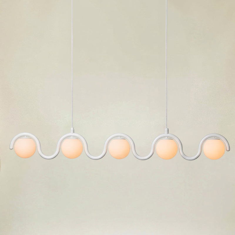 Lenox Linear Ball Pendant Lamp - Curved Brass Tube & Glass Globe Linear Pendant