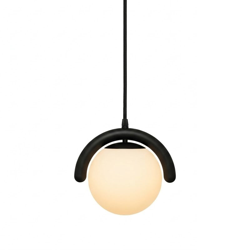 Lenox Linear Ball Pendant Lamp - Curved Brass Tube & Glass Globe Linear Pendant