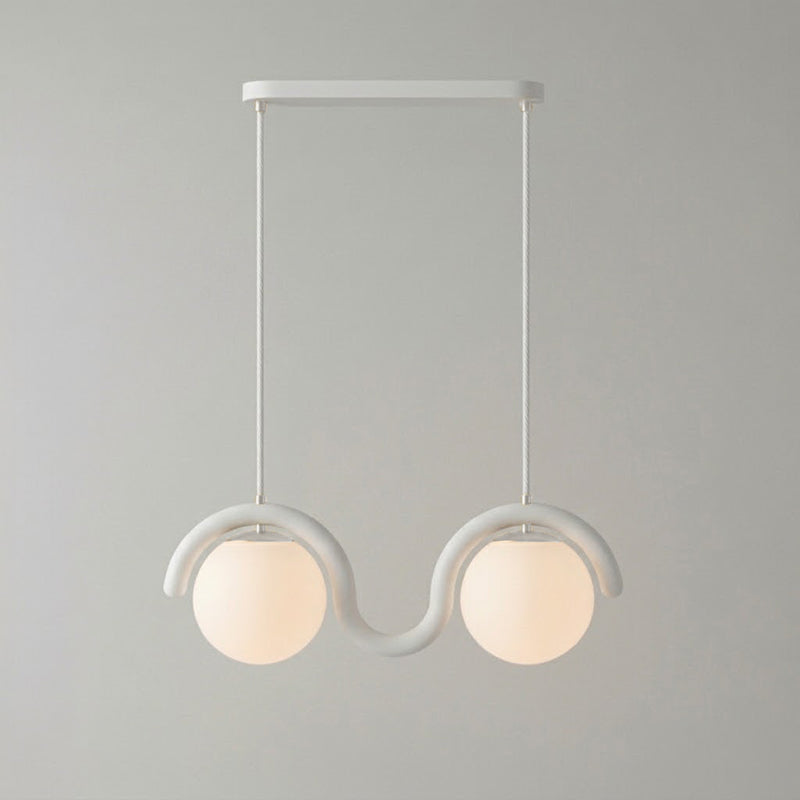 Lenox Linear Ball Pendant Lamp - Curved Brass Tube & Glass Globe Linear Pendant