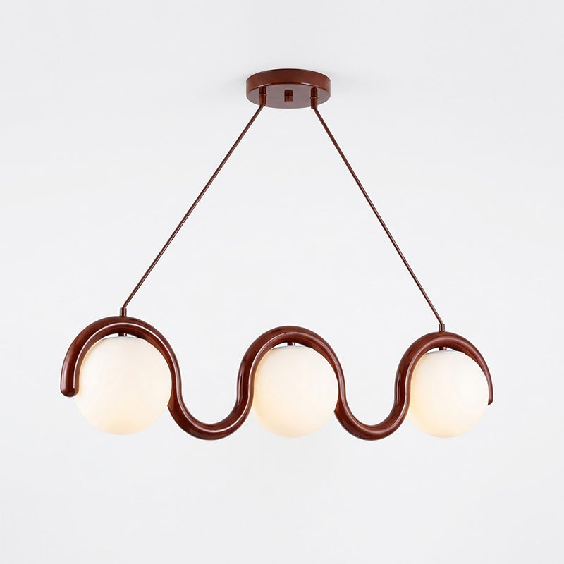 Lenox Linear Ball Pendant Lamp - Curved Brass Tube & Glass Globe Linear Pendant