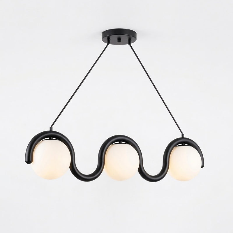 Lenox Linear Ball Pendant Lamp - Curved Brass Tube & Glass Globe Linear Pendant