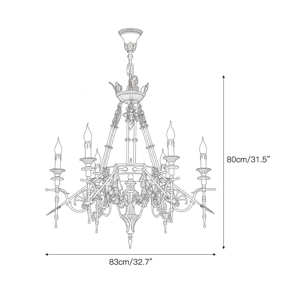Leontine Brass Chandelier - Ornate French Provincial Solid Brass Chandelier
