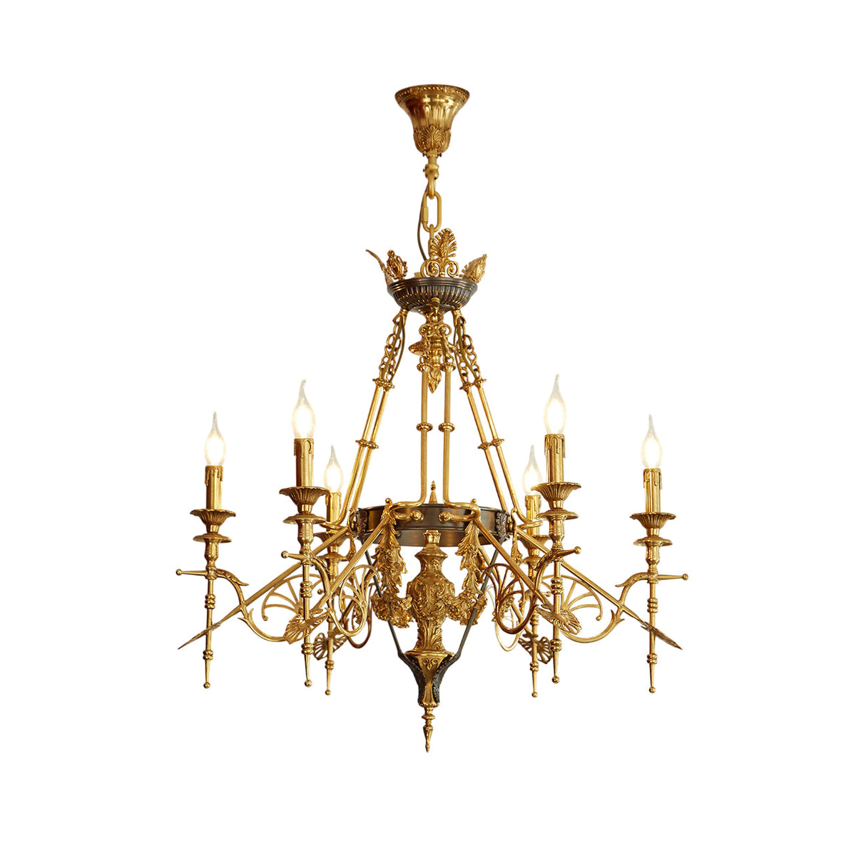 Leontine Brass Chandelier - Ornate French Provincial Solid Brass Chandelier