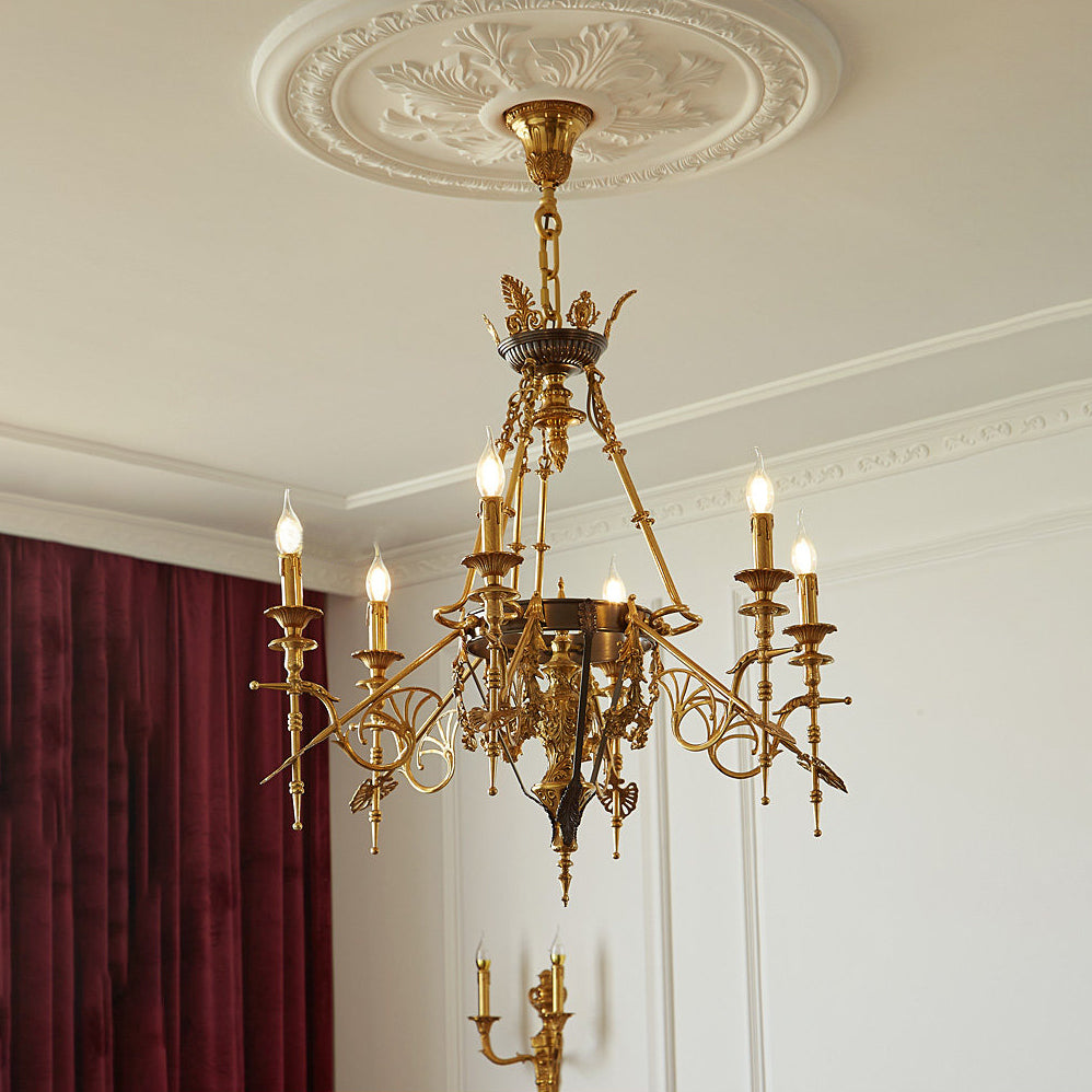 Leontine Brass Chandelier - Ornate French Provincial Solid Brass Chandelier