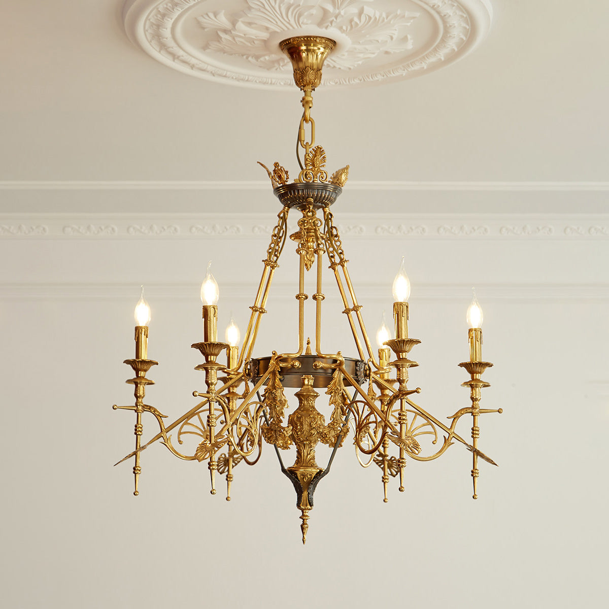 Leontine Brass Chandelier - Ornate French Provincial Solid Brass Chandelier