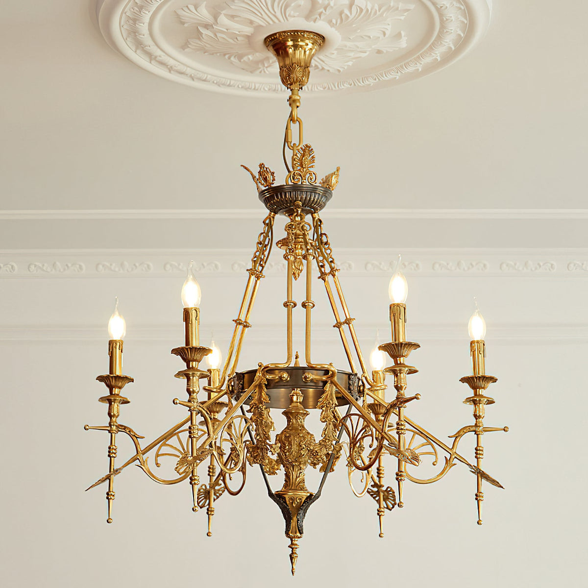 Leontine Brass Chandelier - Ornate French Provincial Solid Brass Chandelier