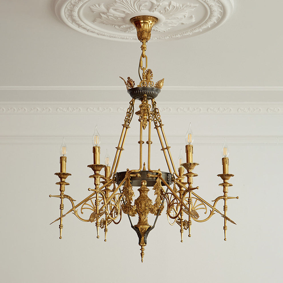 Leontine Brass Chandelier - Ornate French Provincial Solid Brass Chandelier