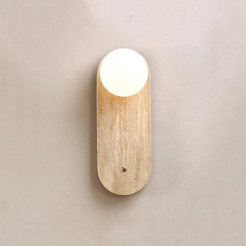Lia Travertine Wall Lamp - Carved Beige Travertine & Opal Glass Sconce
