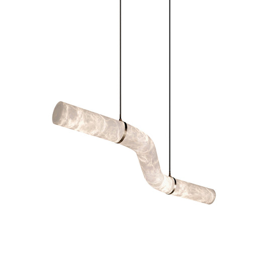 Liberty Alabaster Pendant Light - Carved Alabaster Tube & Brass Cable LED Pendan