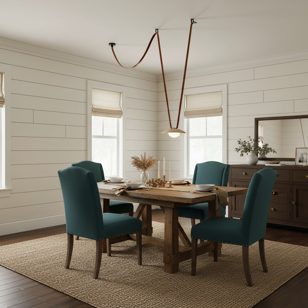 Light Rail Leather Pendant Lamp - Travertine & Stitched Leather Linear Pendant