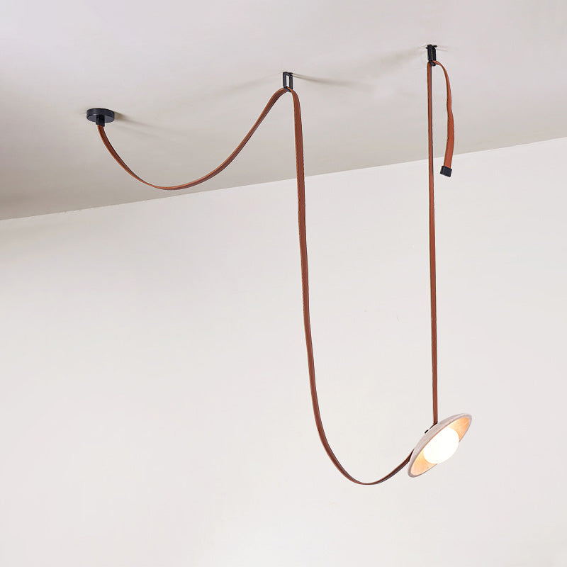 Light Rail Leather Pendant Lamp - Travertine & Stitched Leather Linear Pendant