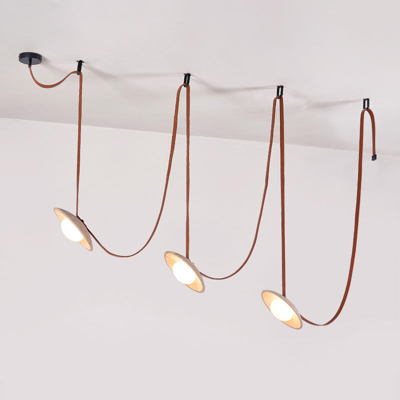 Light Rail Leather Pendant Lamp - Travertine & Stitched Leather Linear Pendant