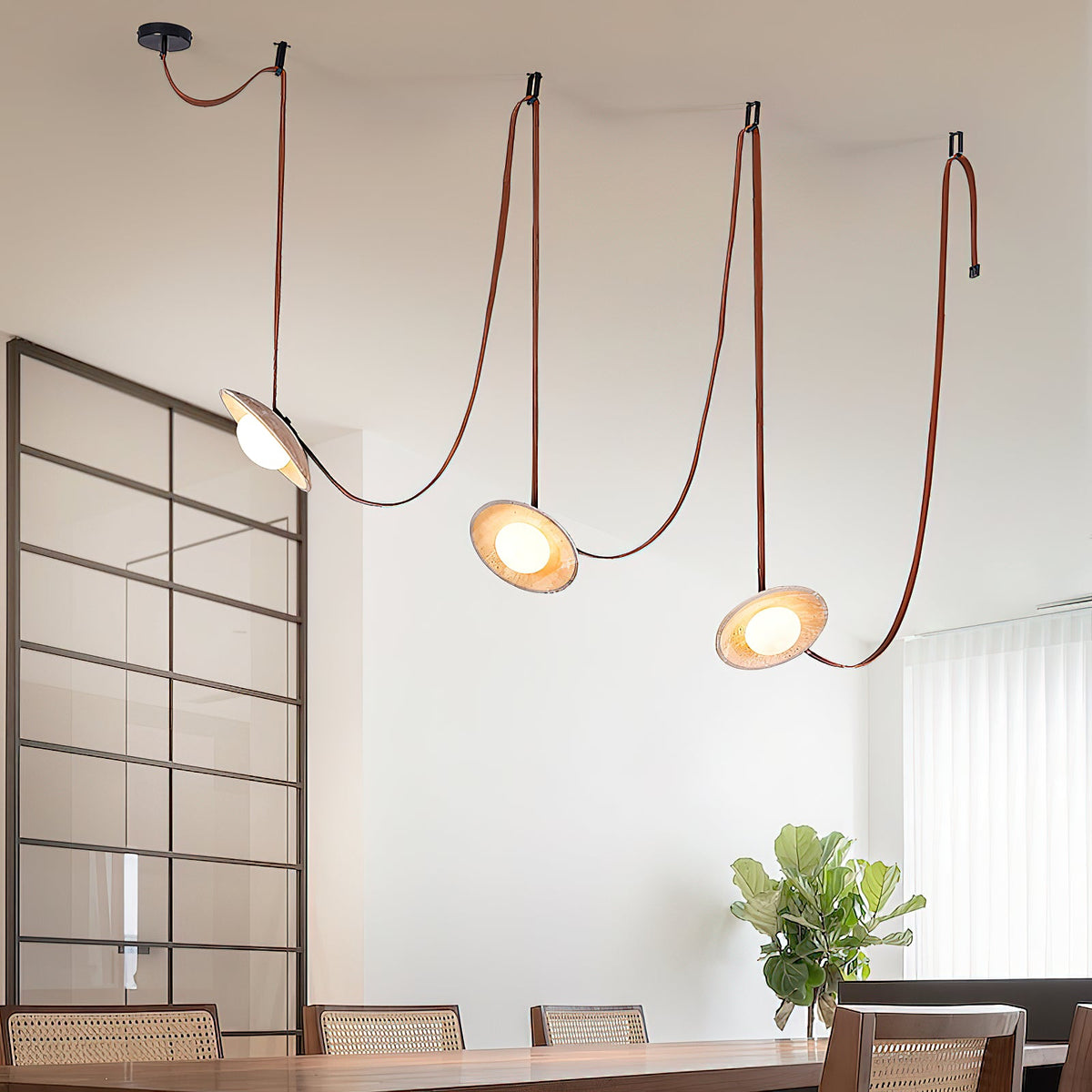 Light Rail Leather Pendant Lamp - Travertine & Stitched Leather Linear Pendant
