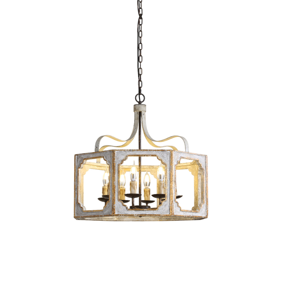 Lightelk Country Pendant Lamp - Distressed Wood & Rust Iron 8-Light Chandelier