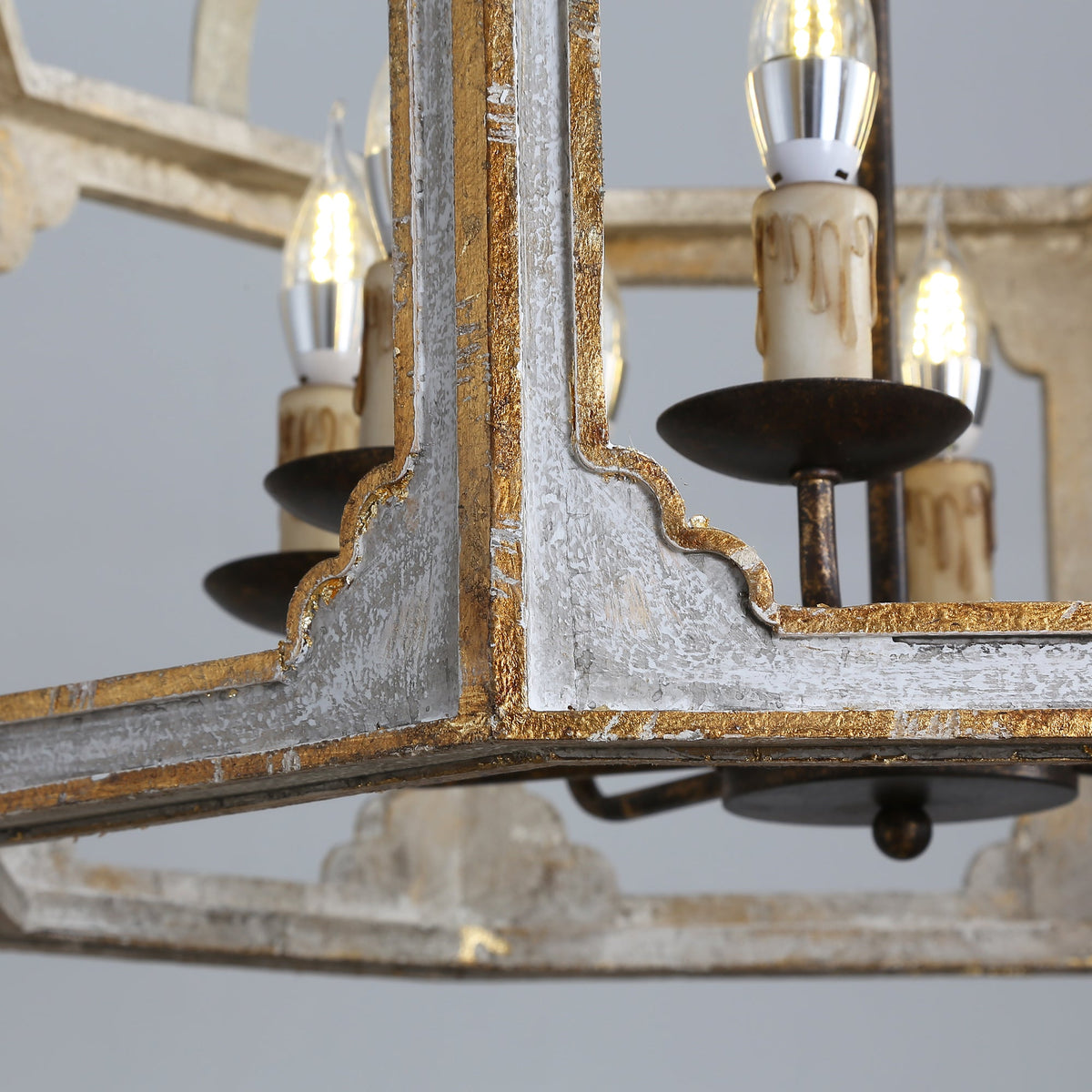 Lightelk Country Pendant Lamp - Distressed Wood & Rust Iron 8-Light Chandelier