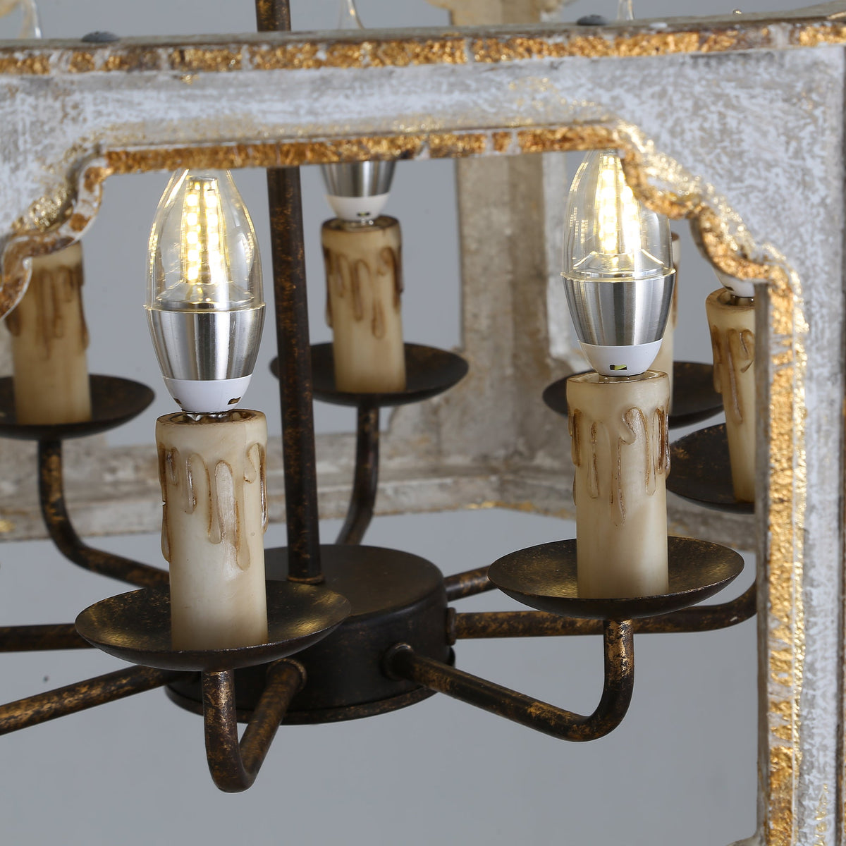 Lightelk Country Pendant Lamp - Distressed Wood & Rust Iron 8-Light Chandelier