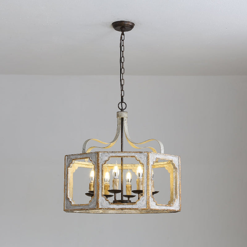 Lightelk Country Pendant Lamp - Distressed Wood & Rust Iron 8-Light Chandelier