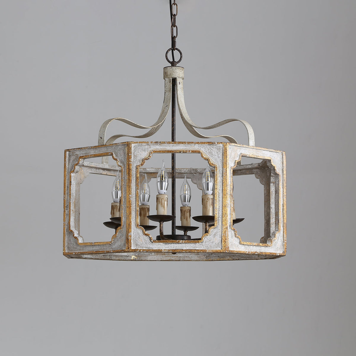 Lightelk Country Pendant Lamp - Distressed Wood & Rust Iron 8-Light Chandelier