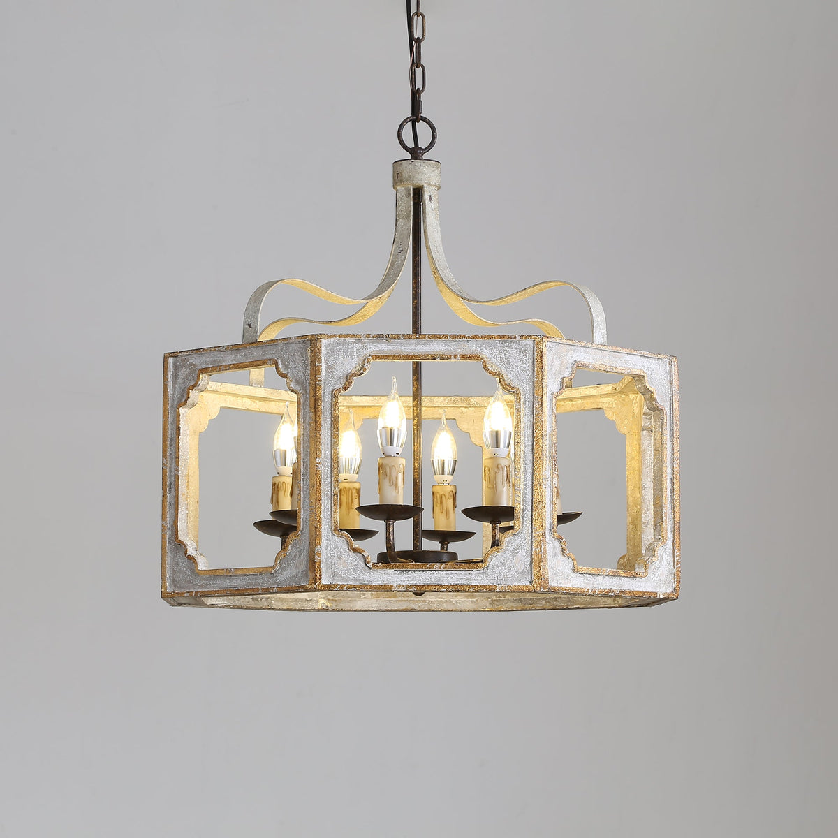 Lightelk Country Pendant Lamp - Distressed Wood & Rust Iron 8-Light Chandelier