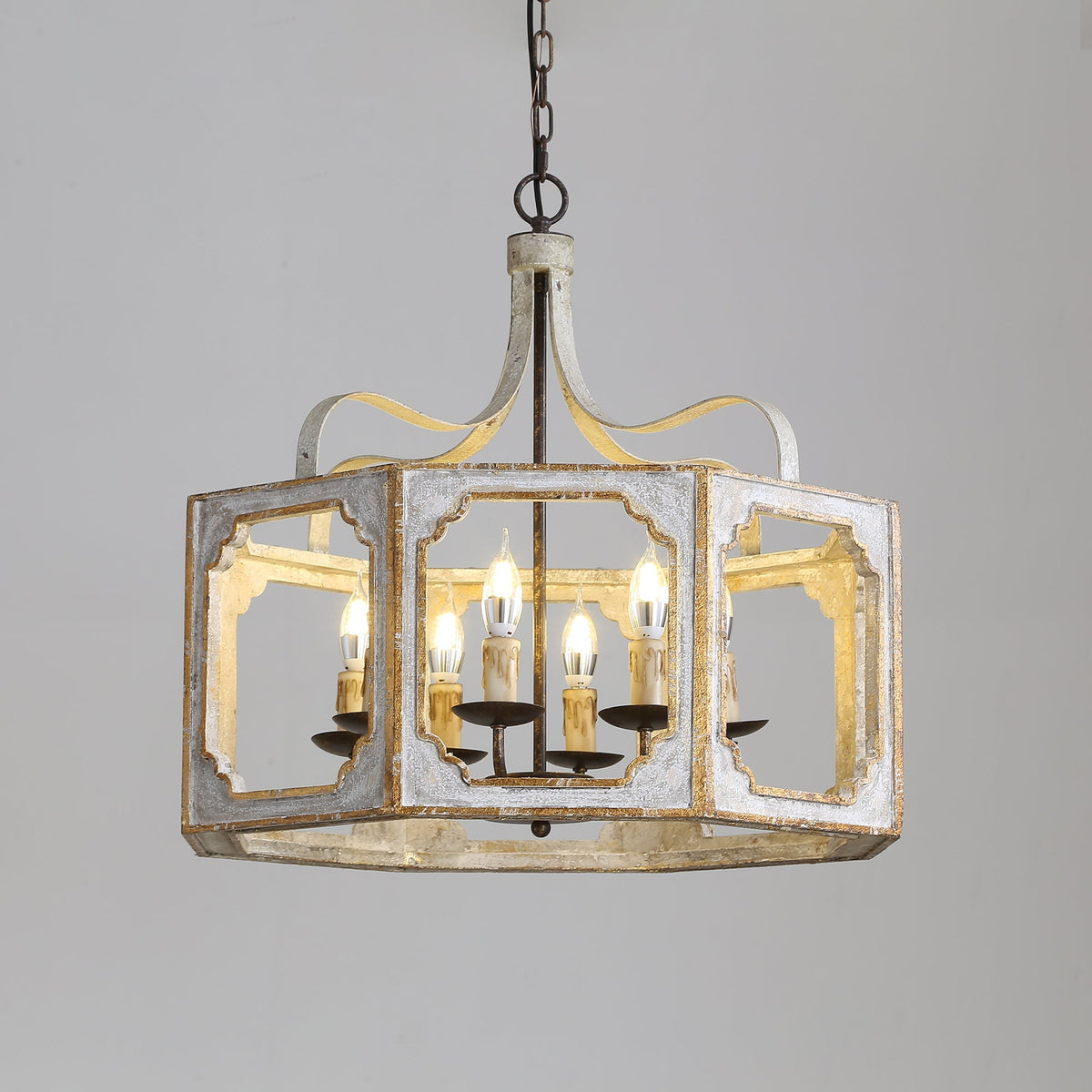 Lightelk Country Pendant Lamp - Distressed Wood & Rust Iron 8-Light Chandelier