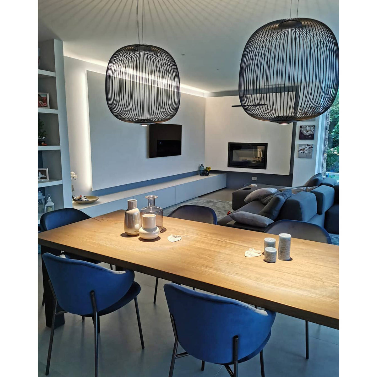 Spokes Cage Pendant Lamp - Wire Cage Geometric Overhead Light | Modern Aviary LED Pendant
