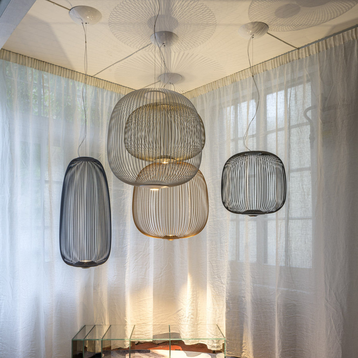 Spokes Cage Pendant Lamp - Wire Cage Geometric Overhead Light | Modern Aviary LED Pendant