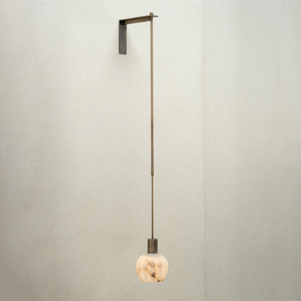 Lilin Alabaster Wall Lamp - Carved Natural Alabaster & Bronze Rod Sconce