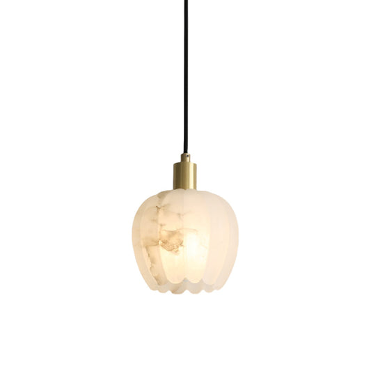 Lilin Alabaster Pendant Light - Carved Natural Alabaster & Patinated Brass Pendant